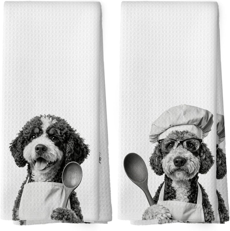 Mcehtle Funny Bernedoodle Kitchen Towels Set of 2, Dog Kitchen Accessories, Dog Chef Gift Hand Towel, Gifts for Dogs Mom Lovers Women, Dining Room Decorative Tea Towel Dish Towels 16x24 Inch - Image 1